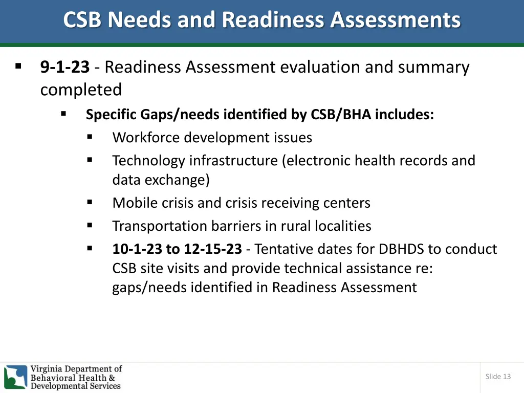 csb needs and readiness assessments