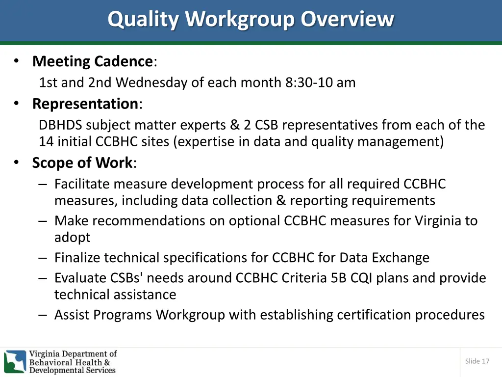 quality workgroup overview