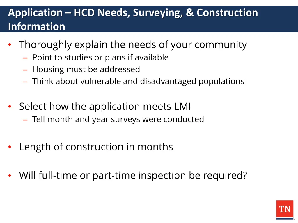 application hcd needs surveying construction