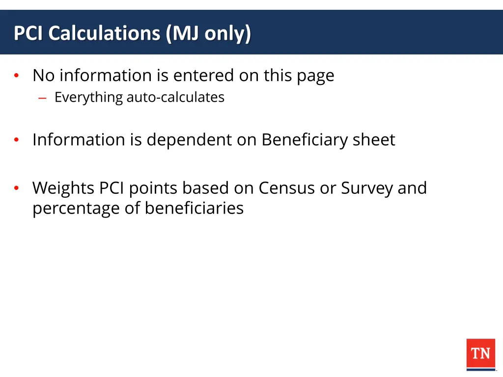 pci calculations mj only