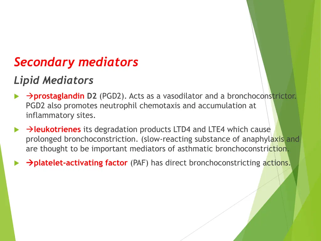 secondary mediators lipid mediators