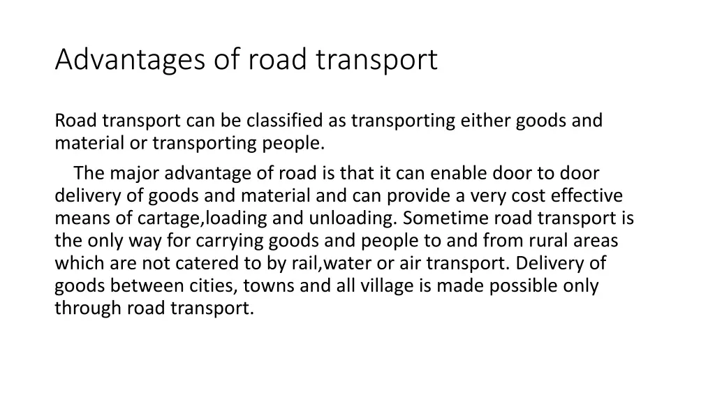 advantages of road transport