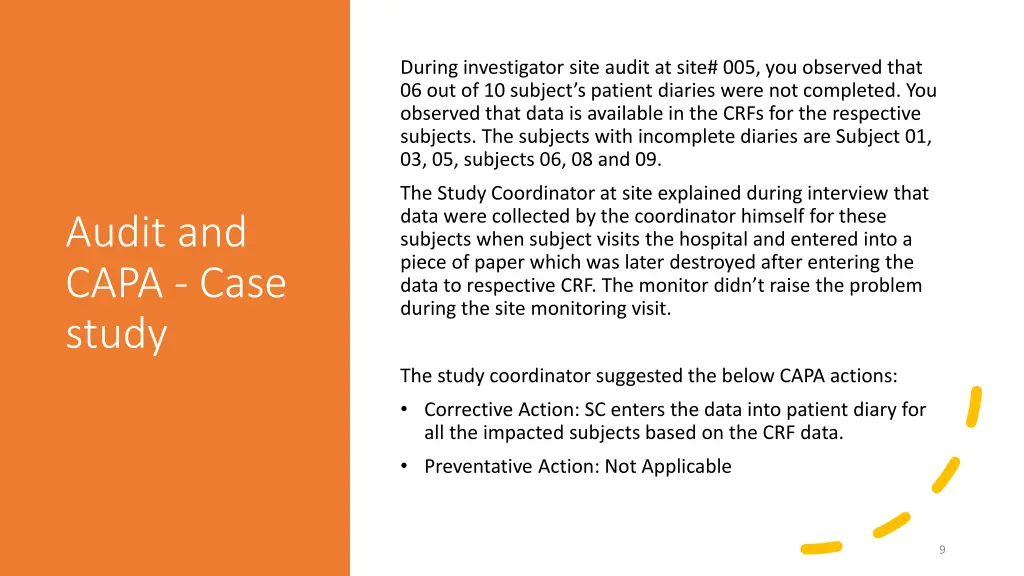during investigator site audit at site