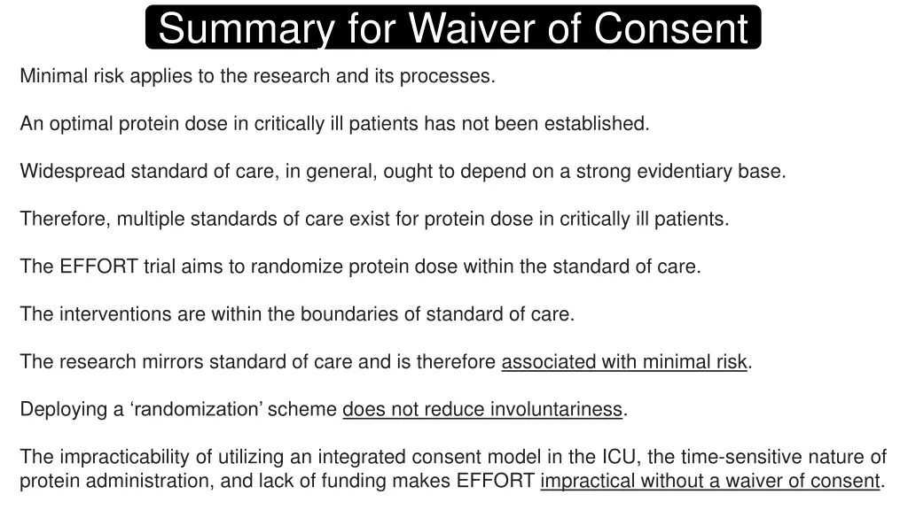 summary for waiver of consent