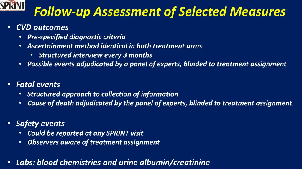 follow up assessment of selected measures