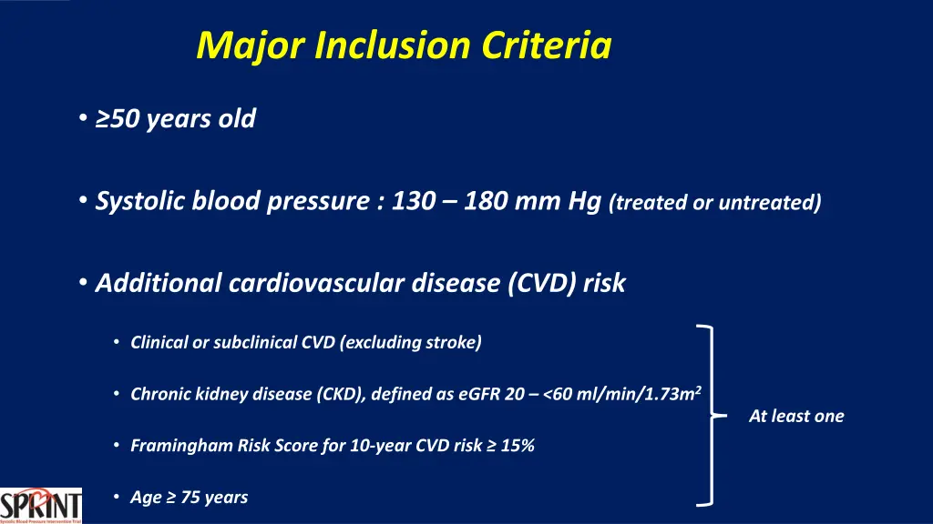 major inclusion criteria