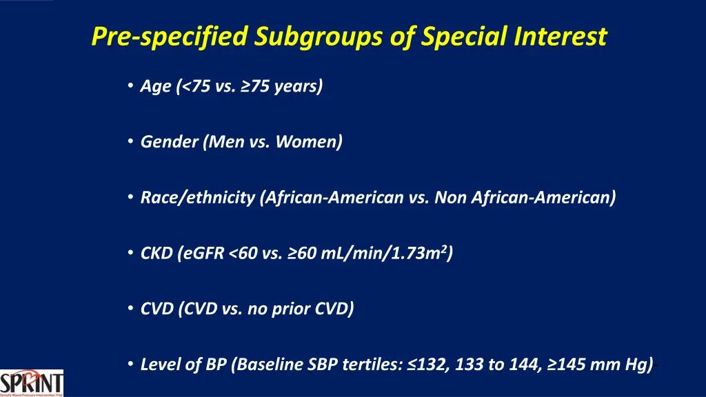 pre specified subgroups of special interest
