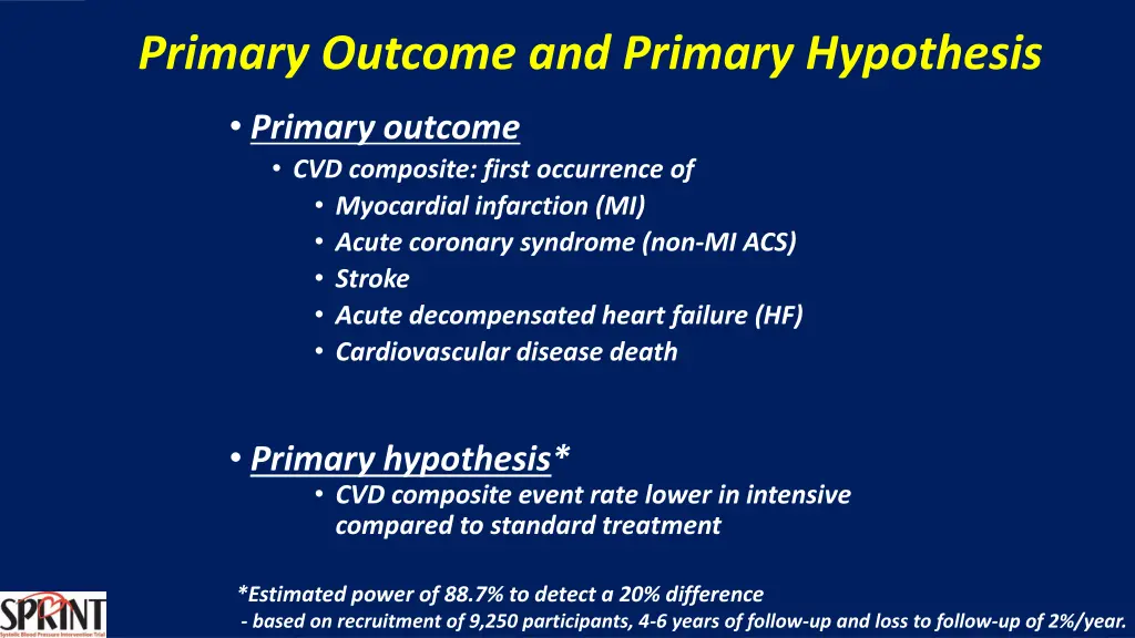 primary outcome and primary hypothesis