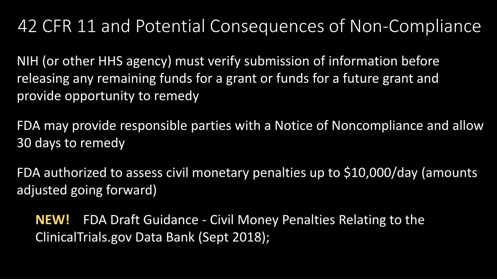 42 cfr 11 and potential consequences