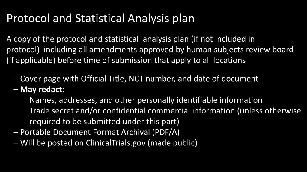 protocol and statistical analysis plan