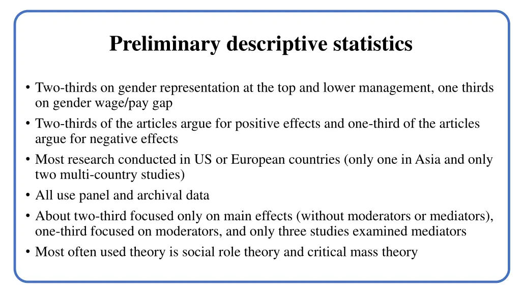 preliminary descriptive statistics