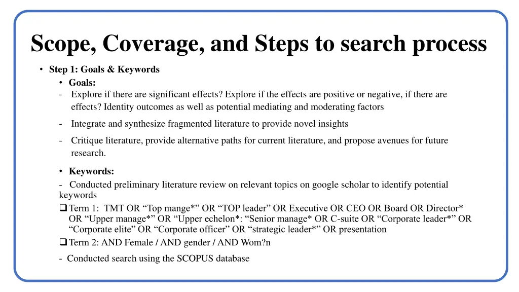 scope coverage and steps to search process