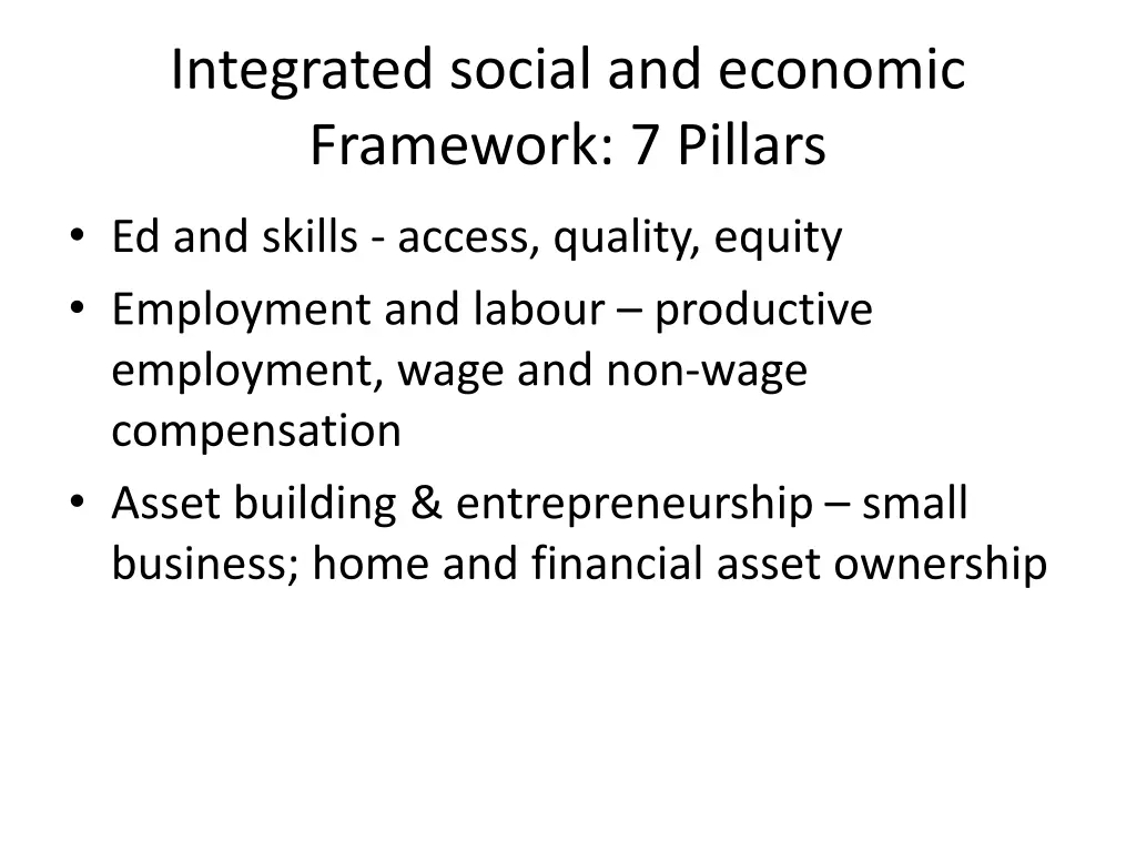 integrated social and economic framework 7 pillars