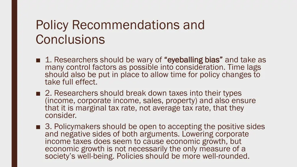 policy recommendations and conclusions