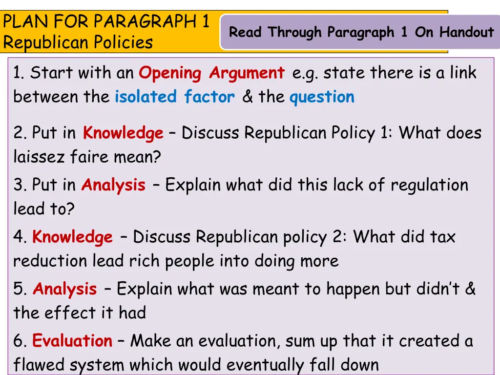plan for paragraph 1 republican policies 1 start