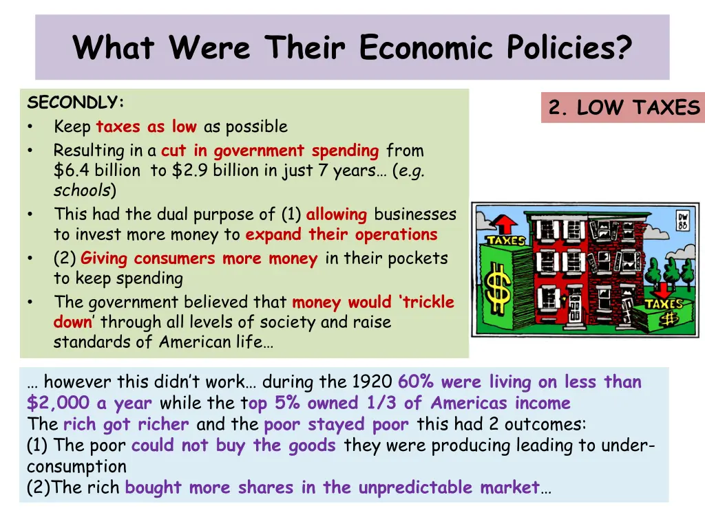 what were their economic policies 1