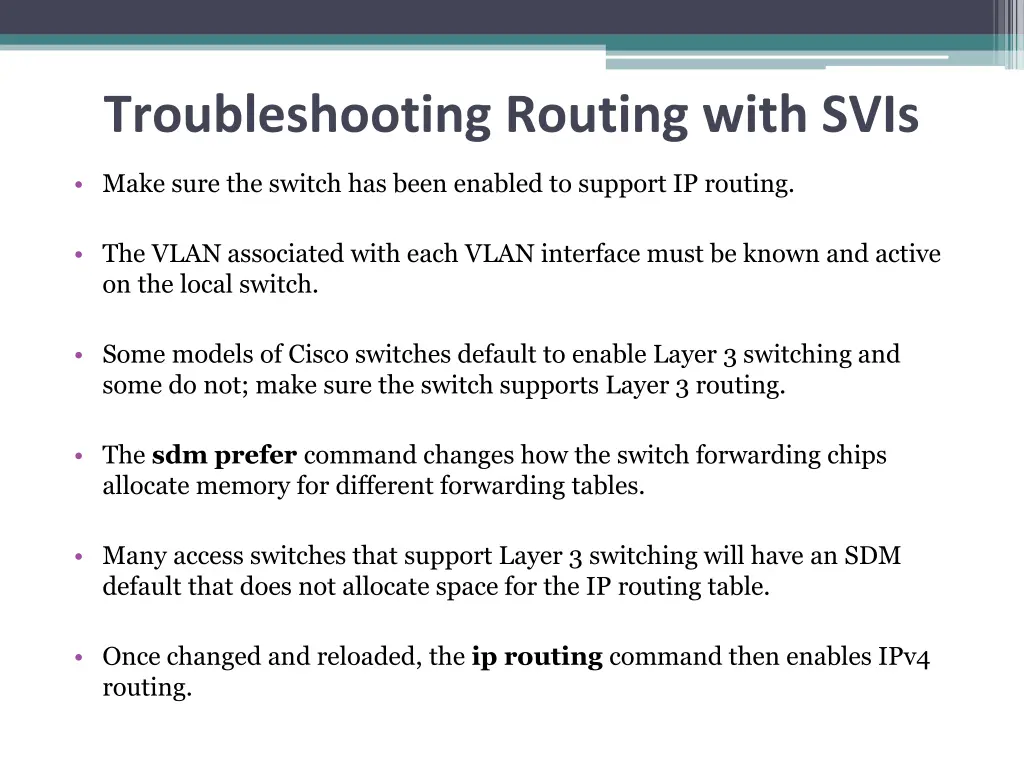 troubleshooting routing with svis