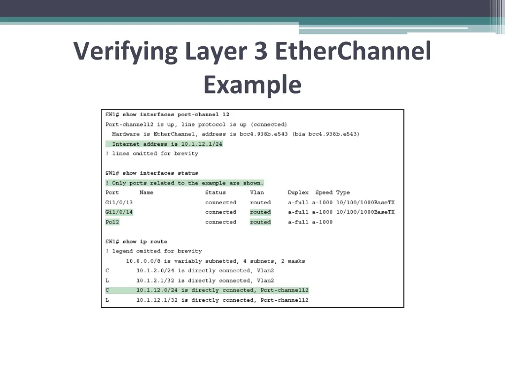 verifying layer 3 etherchannel example