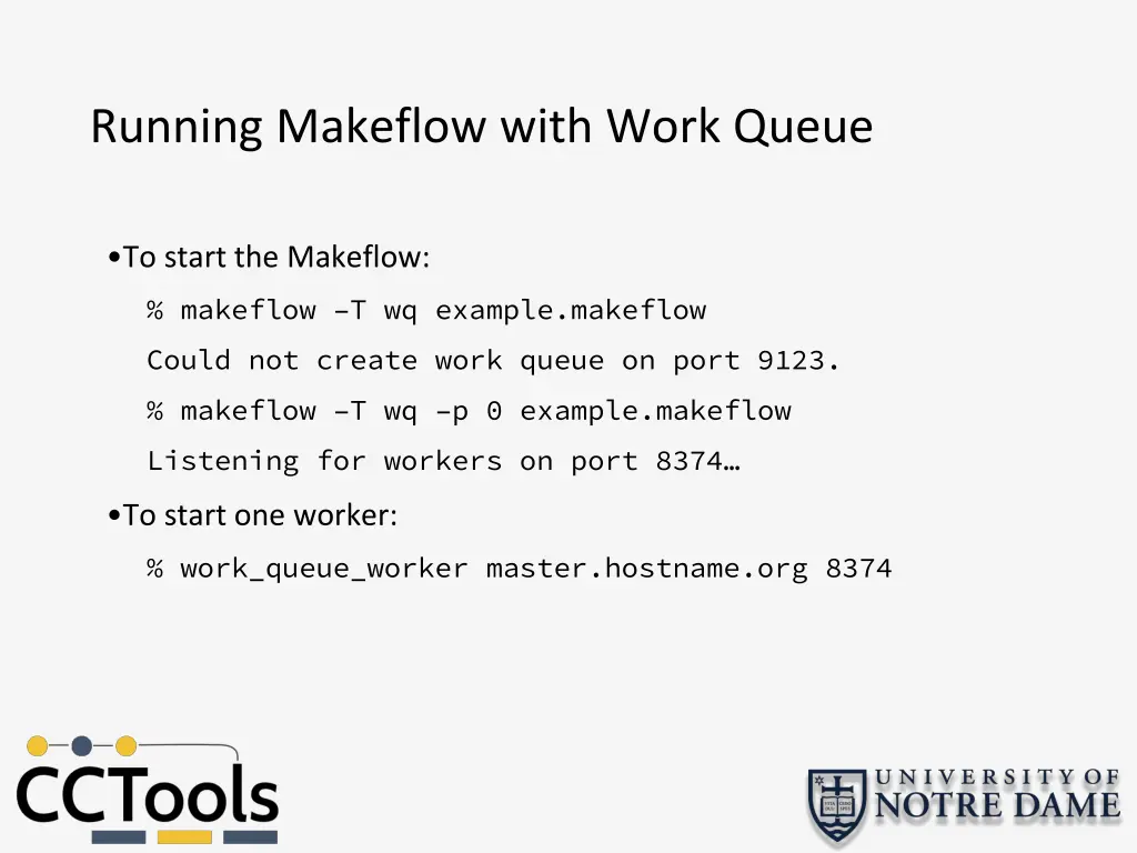 running makeflow with work queue