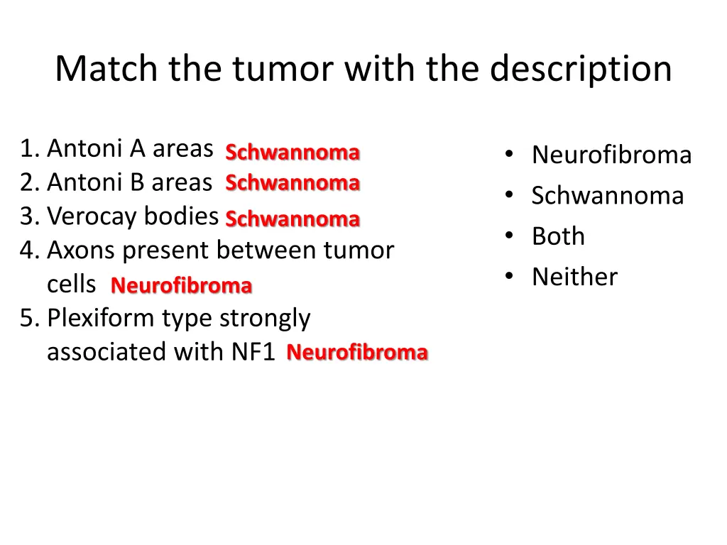 match the tumor with the description
