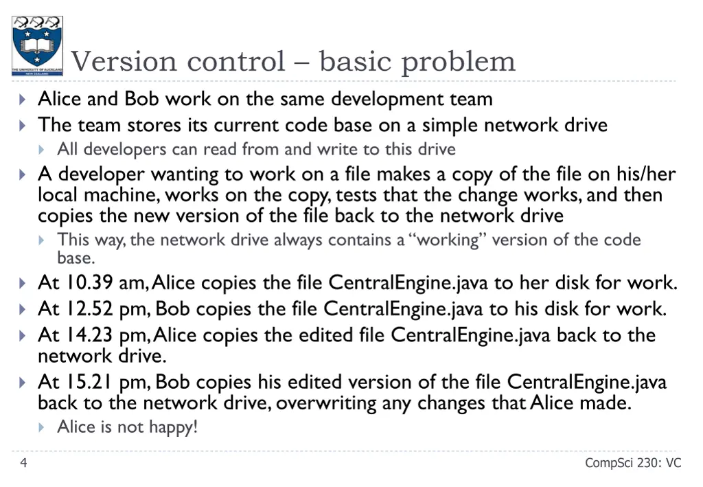 version control basic problem alice and bob work