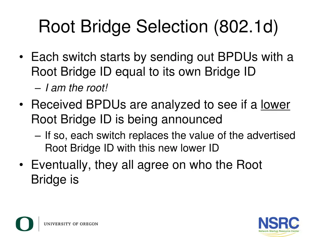 root bridge selection 802 1d