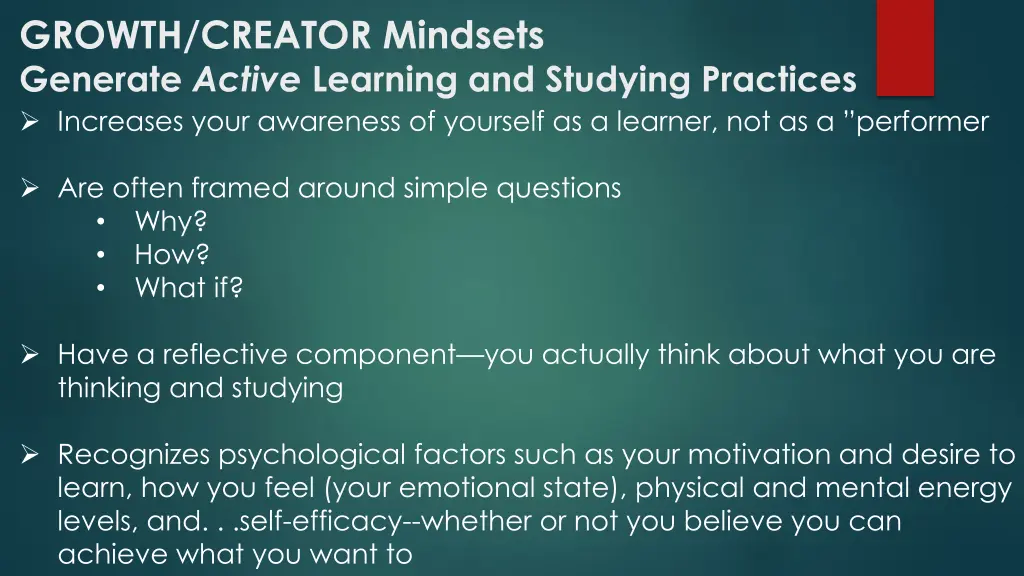 growth creator mindsets generate active learning