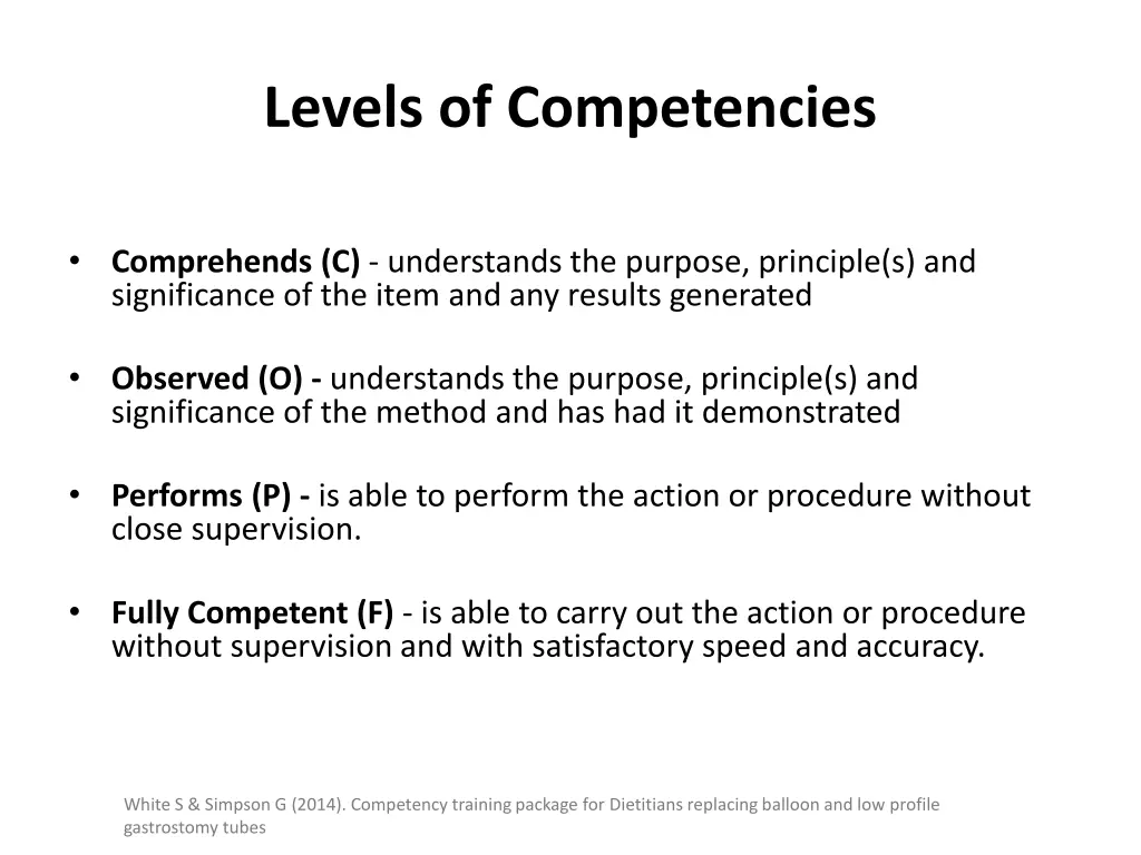 levels of competencies