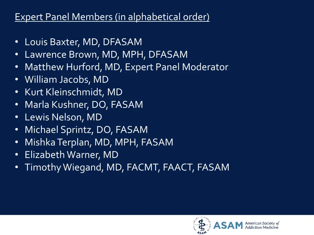 expert panel members in alphabetical order