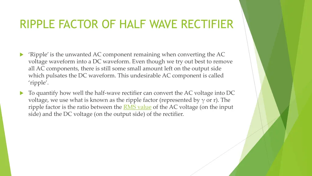ripple factor of half wave rectifier