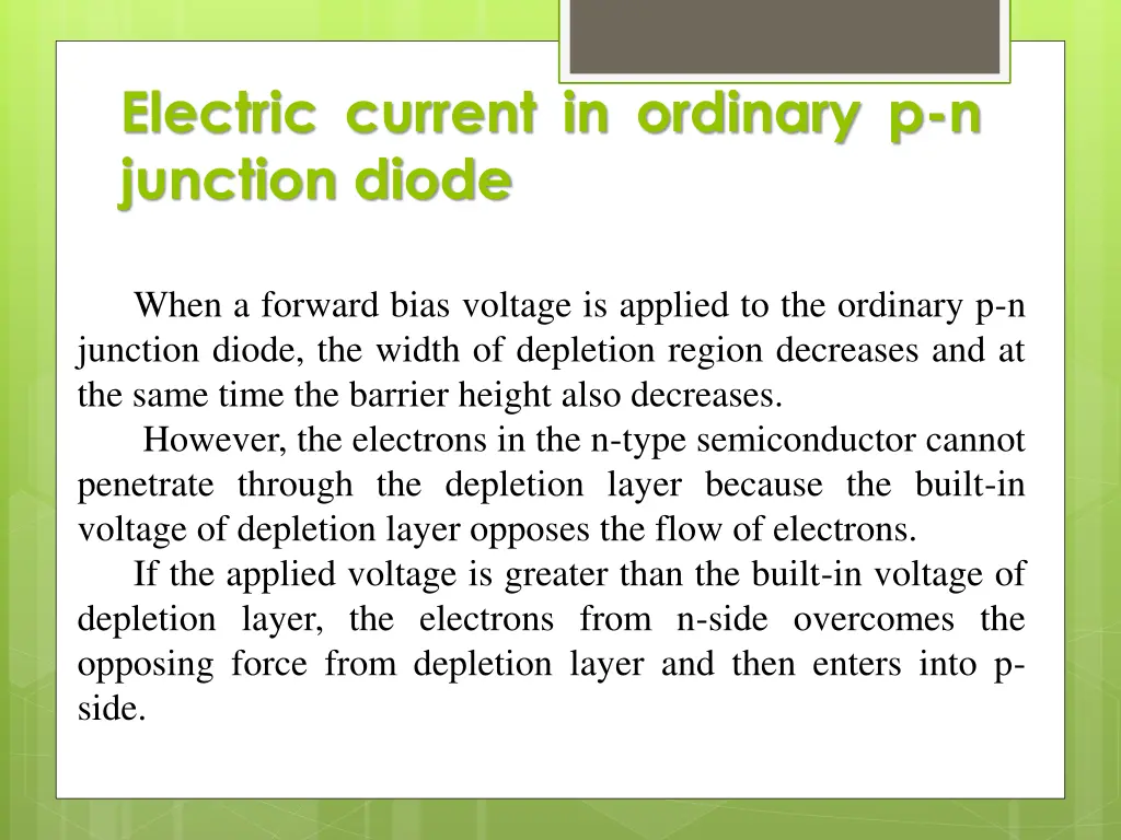 electric current in ordinary p n junction diode