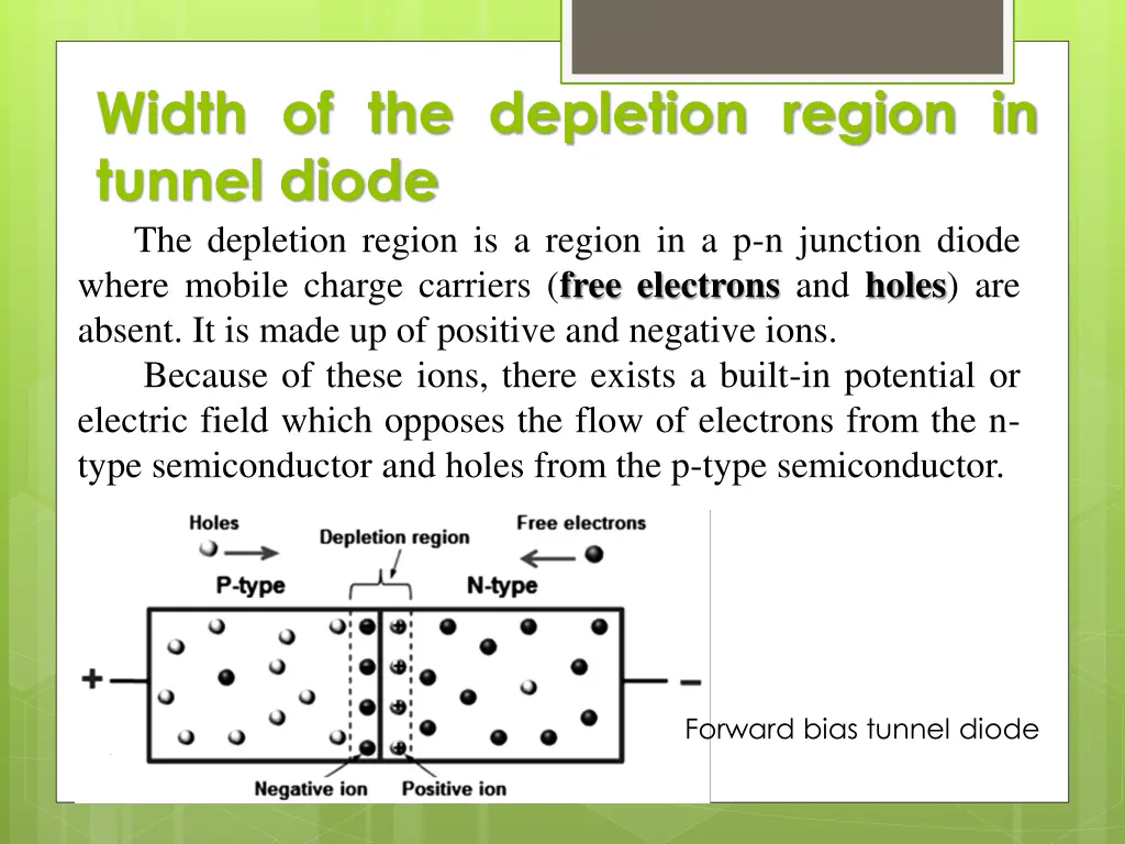width of the depletion region in tunnel diode