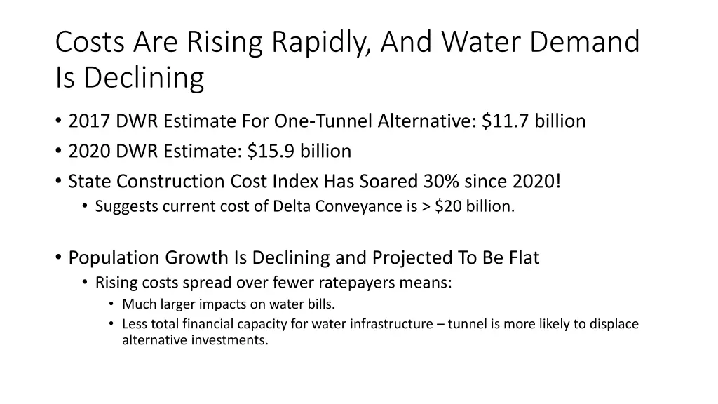 costs are rising rapidly and water demand