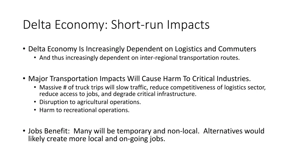 delta economy short run impacts