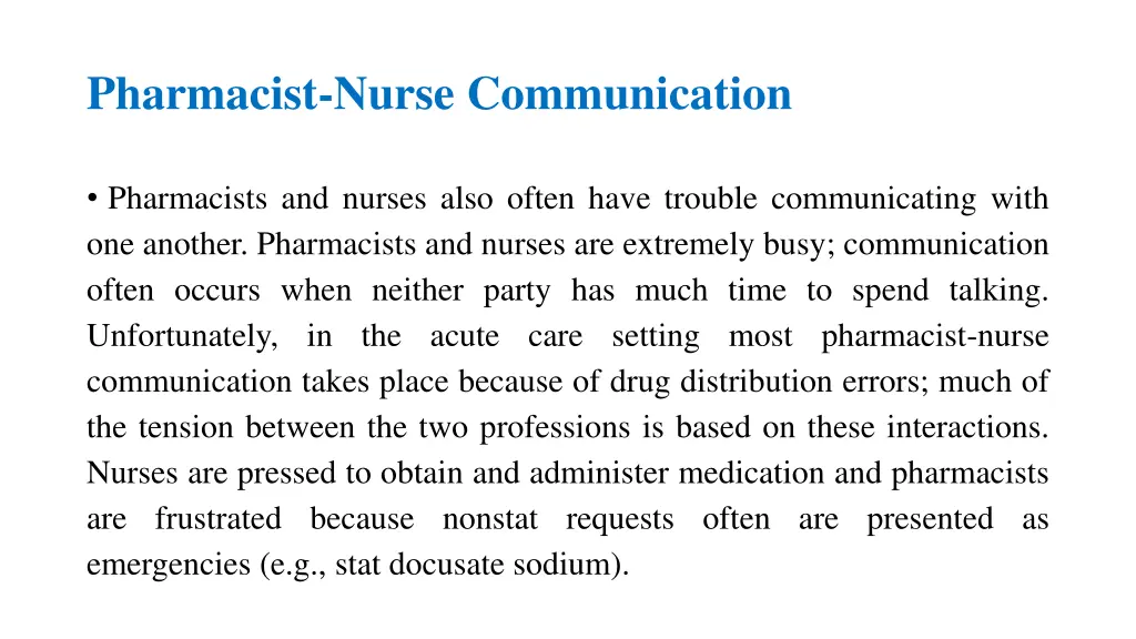 pharmacist nurse communication