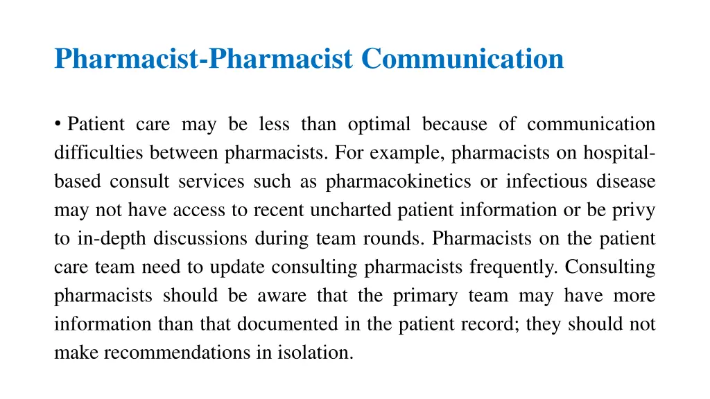 pharmacist pharmacist communication