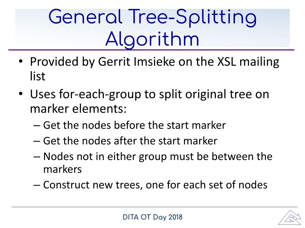 general tree splitting algorithm provided