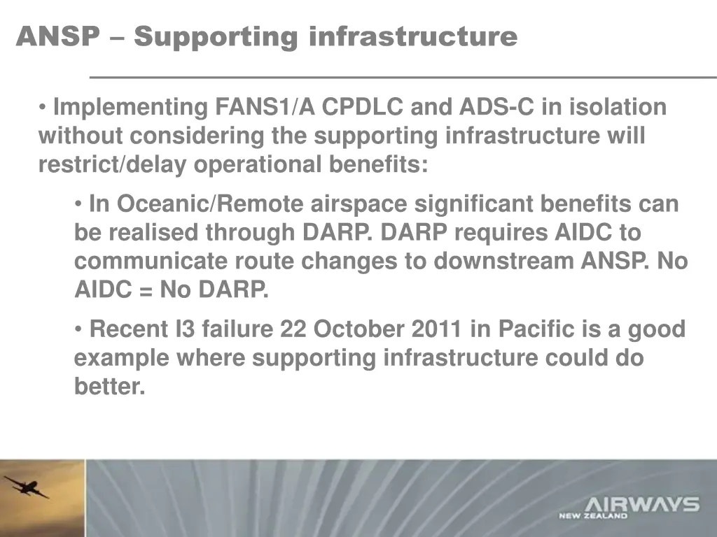 ansp supporting infrastructure