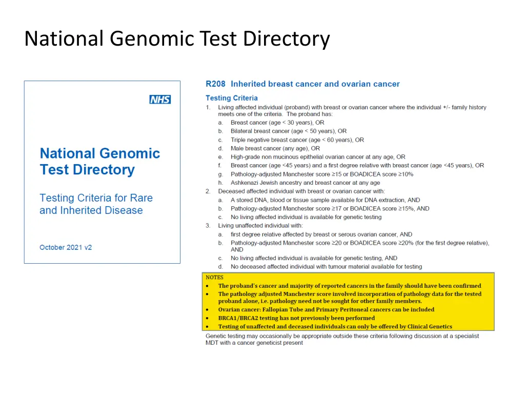 national genomic test directory