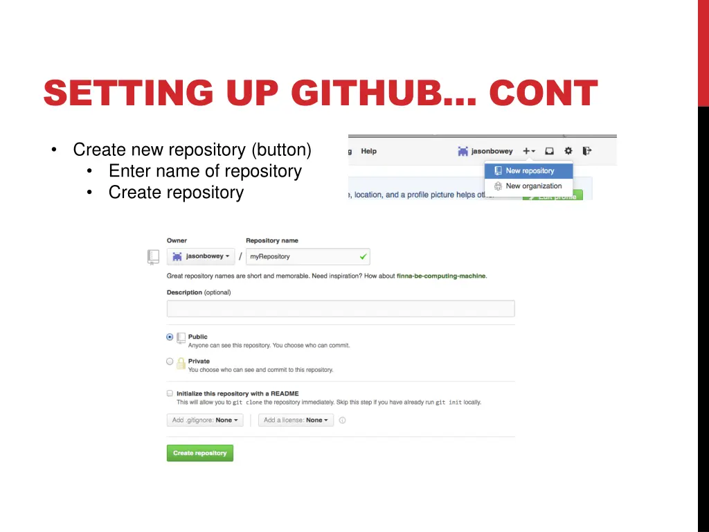 setting up github cont