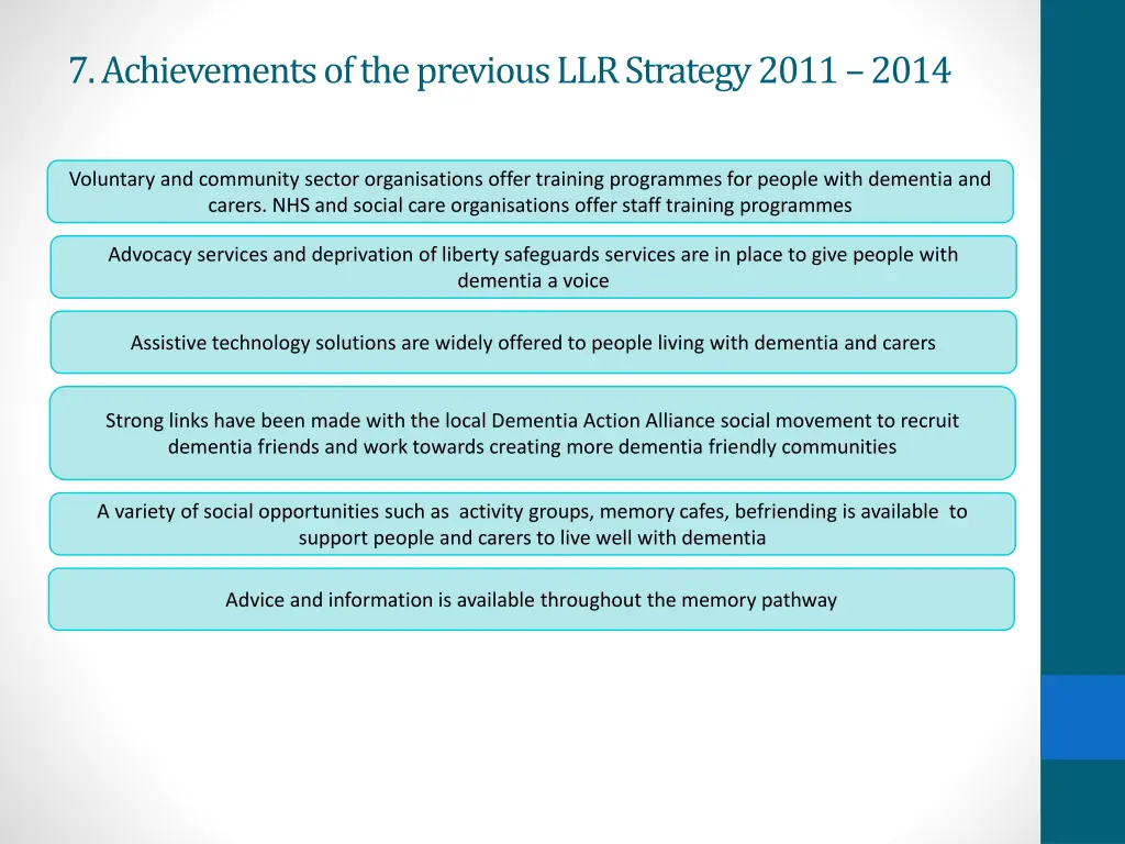 7 achievements of the previous llr strategy 2011 1