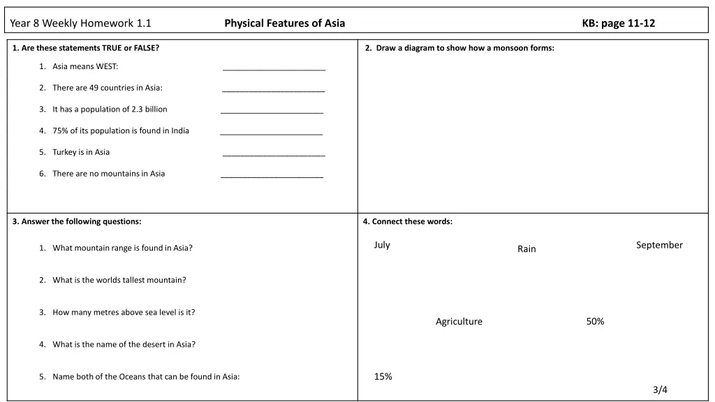 year 8 weekly homework 1 1