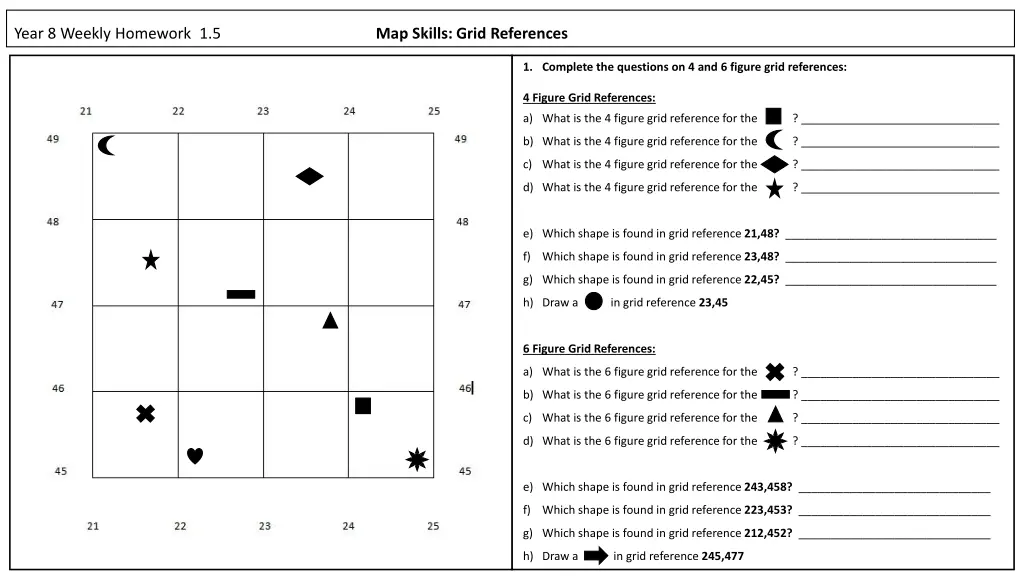 year 8 weekly homework 1 5 map skills grid