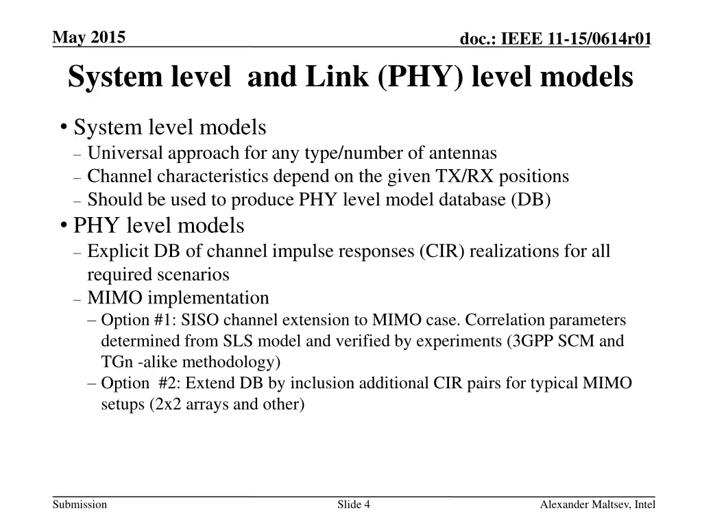 may 2015 system level and link phy level models