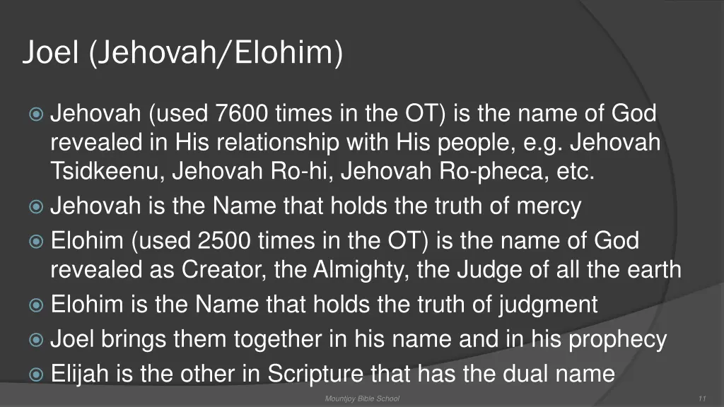 joel jehovah elohim