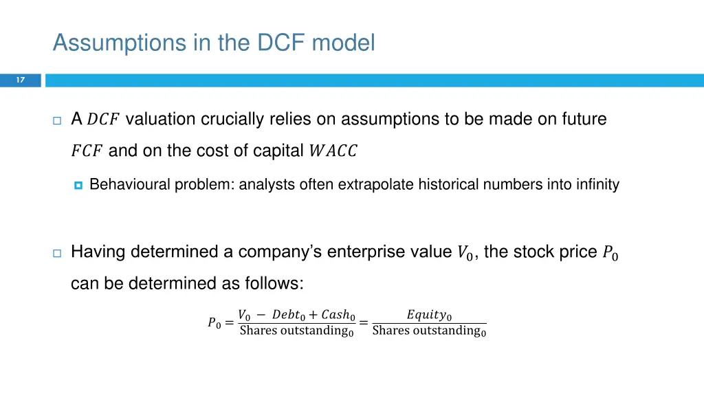 assumptions in the dcf model