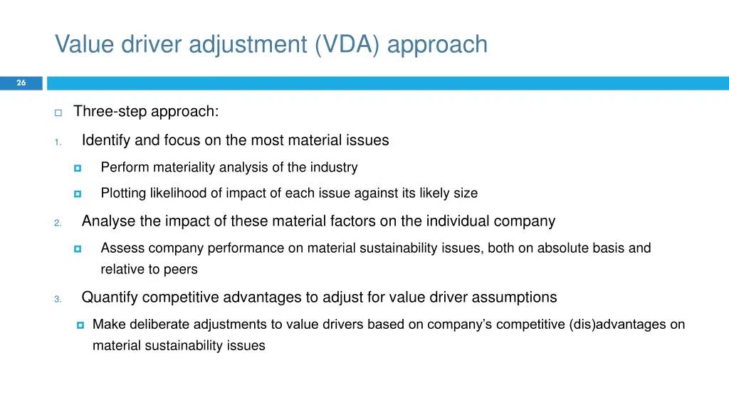value driver adjustment vda approach 1