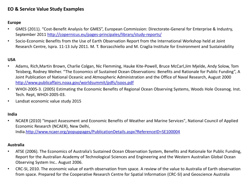 eo service value study examples