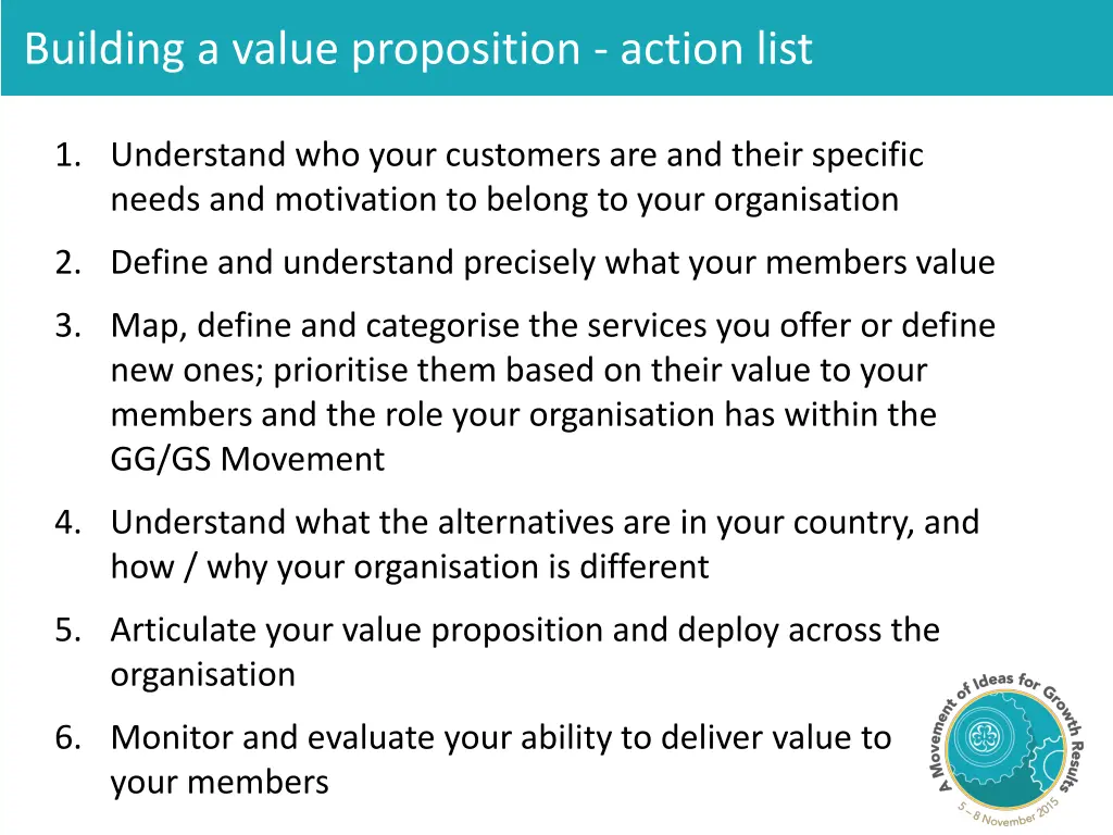 building a value proposition action list