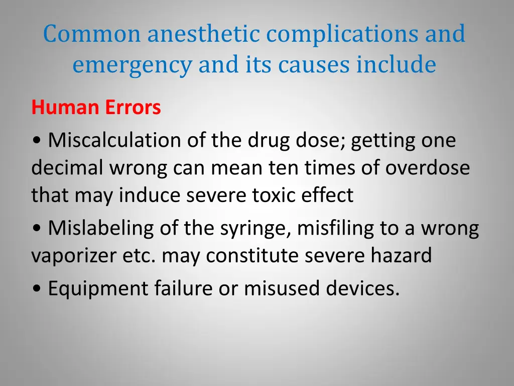 common anesthetic complications and emergency
